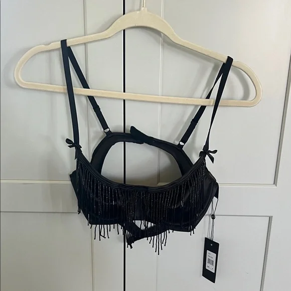 NWT Frederick’s of Hollywood Lune Beaded Longline Bra Size M Black - Picture 2 of 10